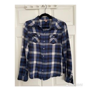 Blue flannel snap button up